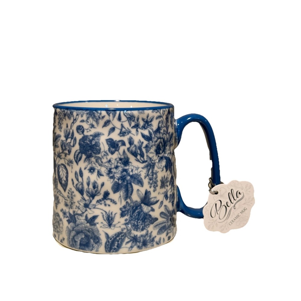 Chinoiserie FLORAL & FAUNA Blue &‎ White 10 Strawberry Street BELLA Mug NEW